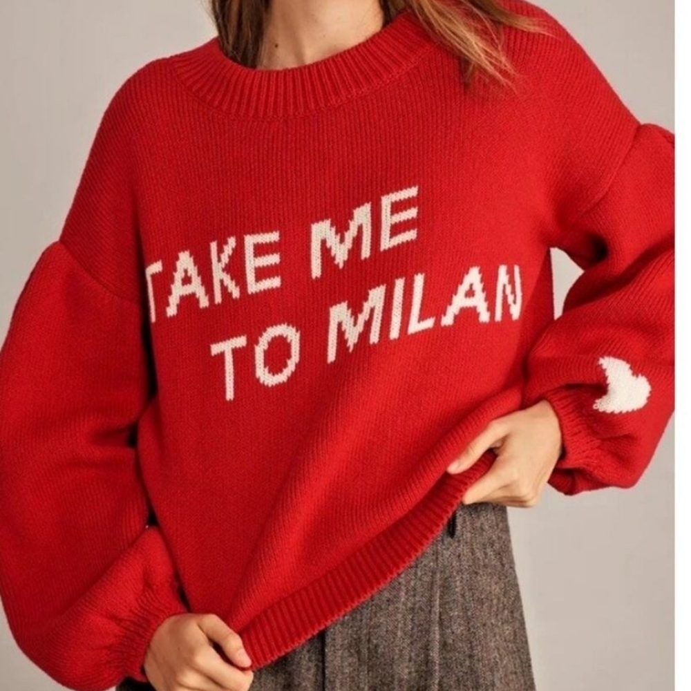 Maeve Take Me To Milan Red Crew Neck Sweater